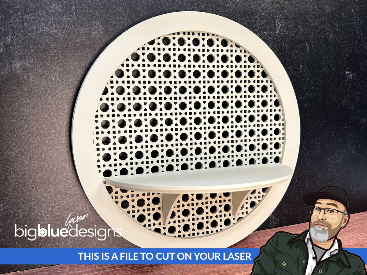 Round Cane Rattan Shelf Big Blue Laser Designs