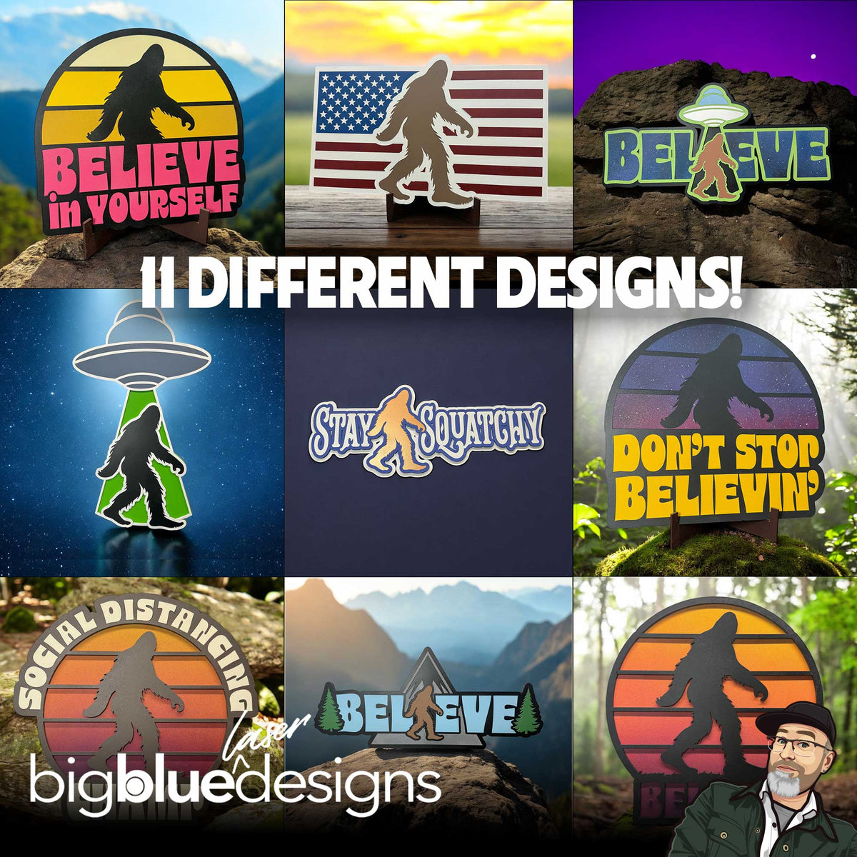 Bigfoot Graphic Set (11 Different Designs) – Big Blue Laser Designs