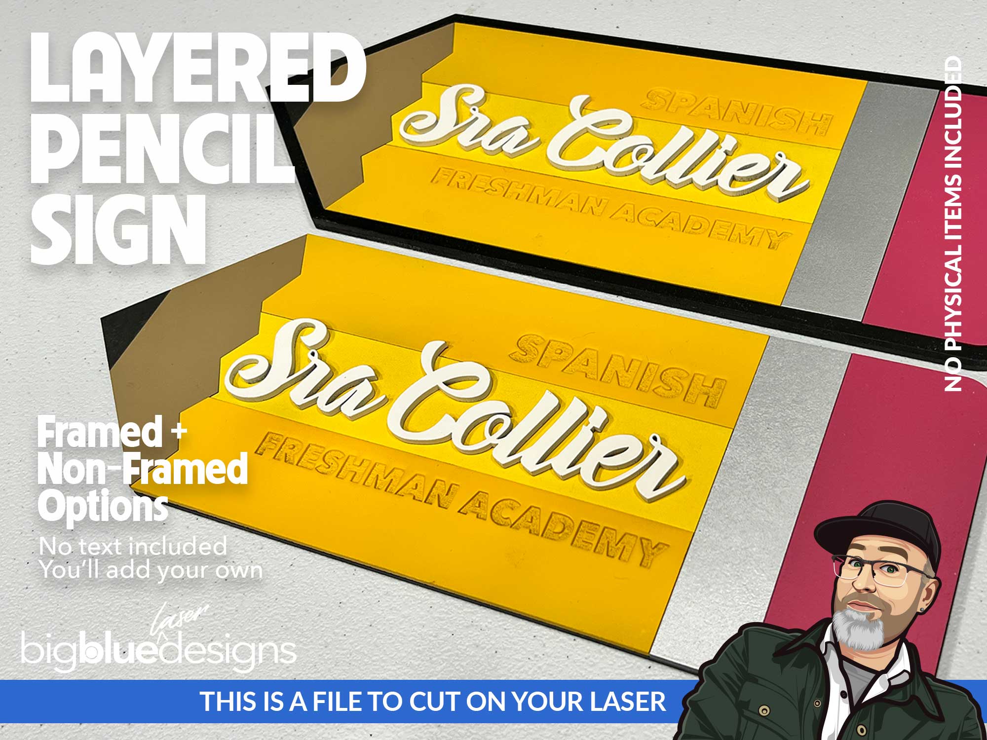 Layered Pencil Sign (2 Versions) – Big Blue Laser Designs