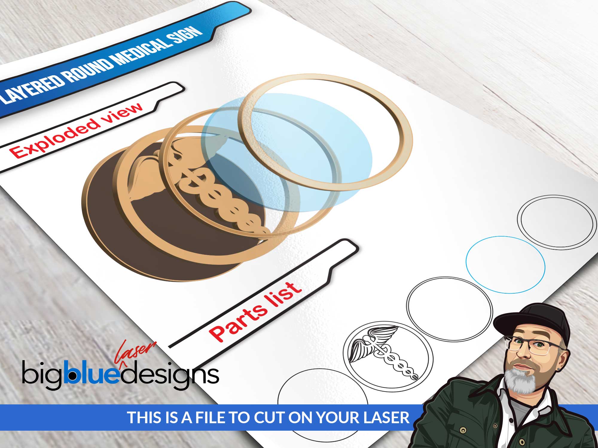 Layered Round Medical Sign – Big Blue Laser Designs