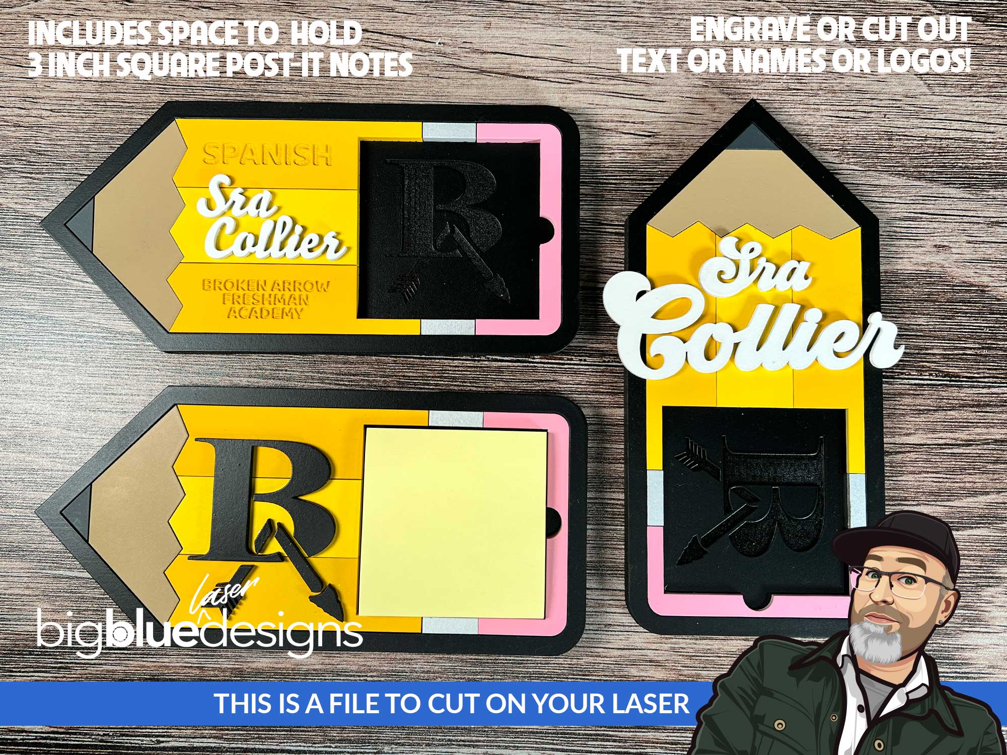 Pencil Post-It Note Holder – Big Blue Laser Designs