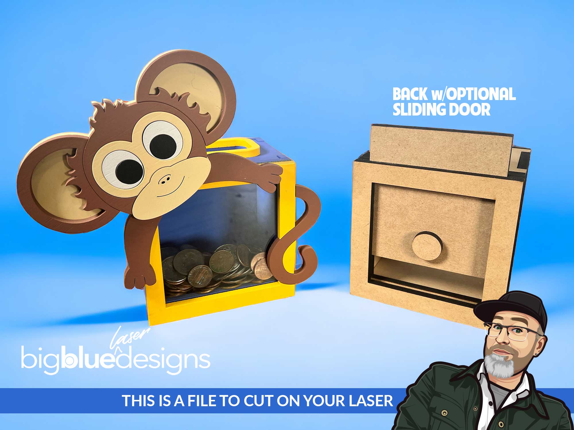Monkey Box Bank – Big Blue Laser Designs
