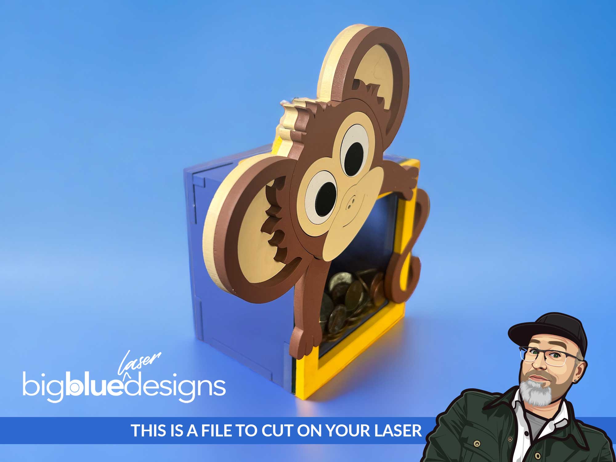 Monkey Box Bank – Big Blue Laser Designs