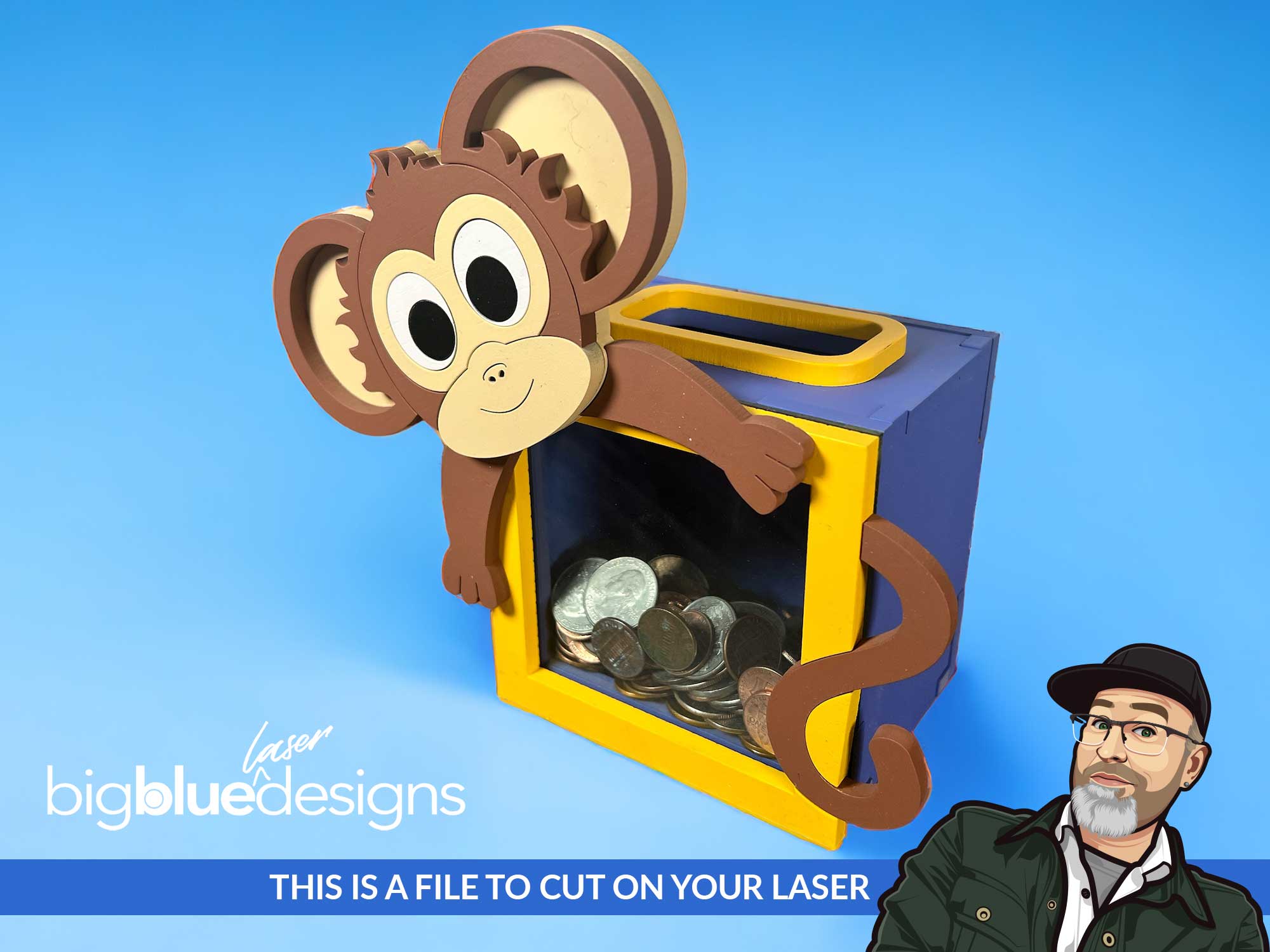 Monkey Box Bank – Big Blue Laser Designs