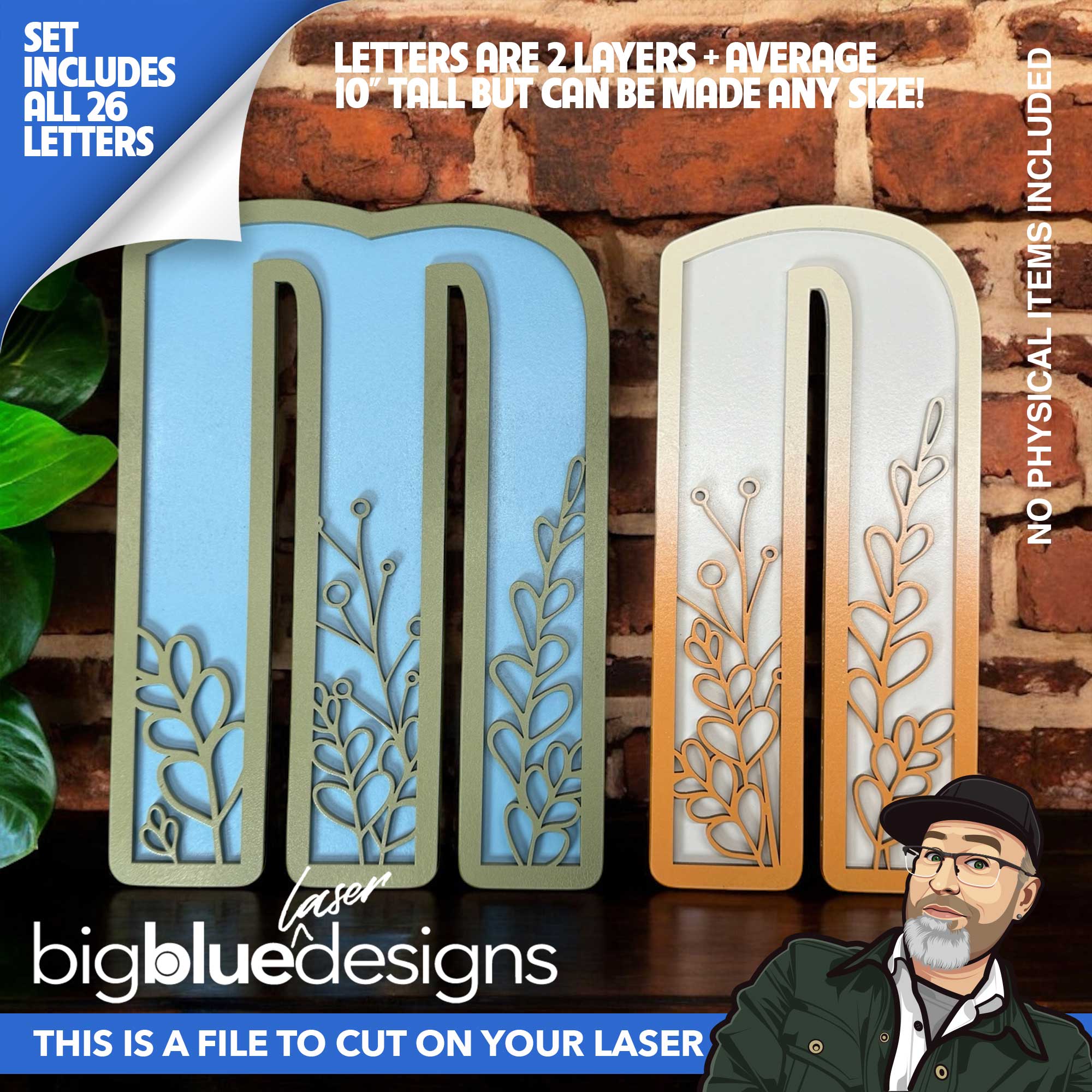 Large Letter Laser Files 2 Layer Floral Letter Set – Big Blue Laser Designs