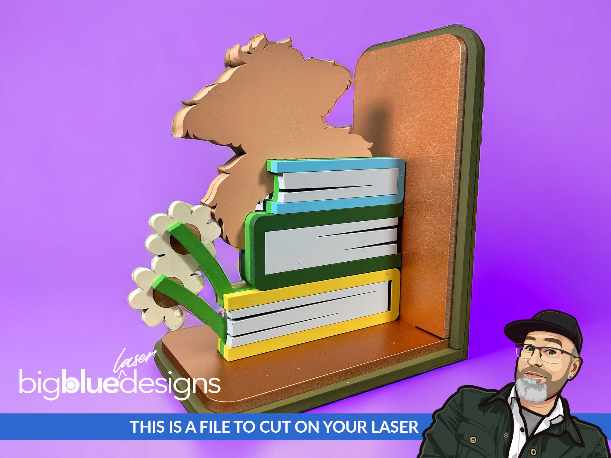 Baby Highland Cow Bookend Big Blue Laser Designs