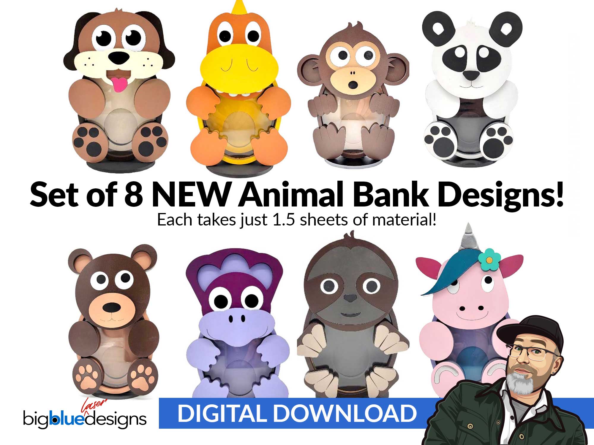 First Bank Animals Animal Bank Set v2 (8 Bank Designs) – Big Blue Laser Designs