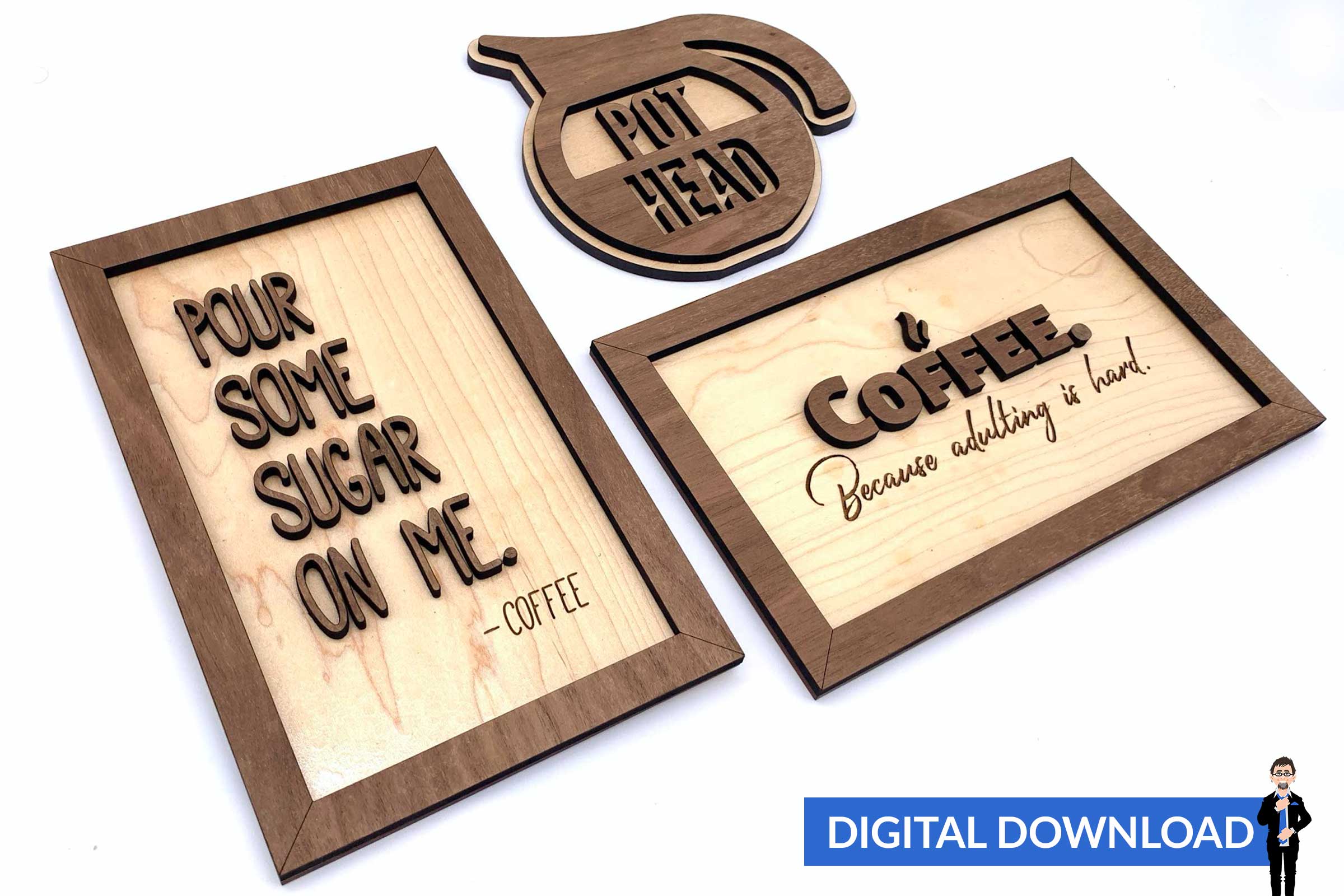 pothead signs Coffee Themed Signs and Coaster (Set of 3) – Big Blue Laser Designs