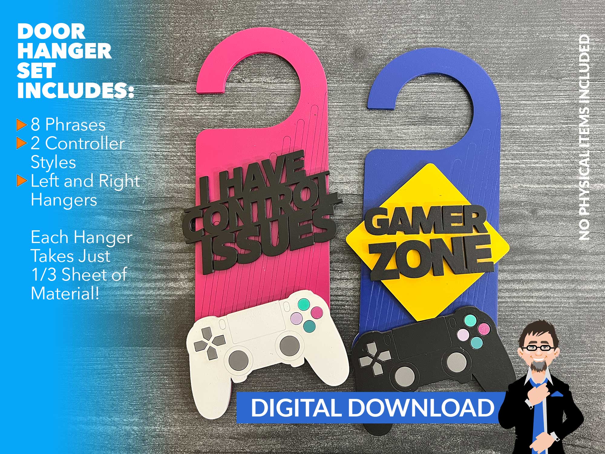 8 Gamer Themed Door Hangers – Big Blue Laser Designs