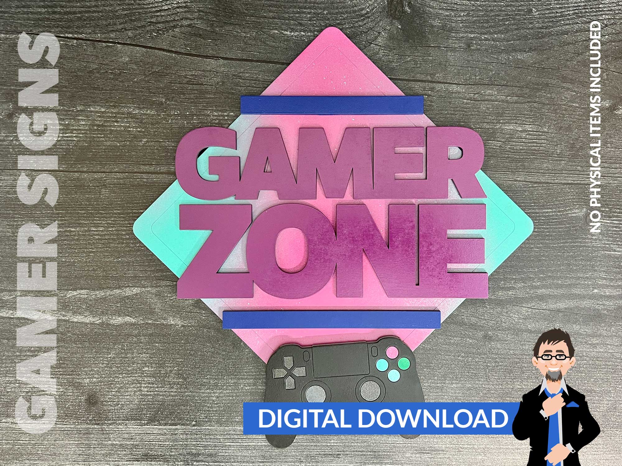 Square Gamer Themed Sign Set – Big Blue Laser Designs