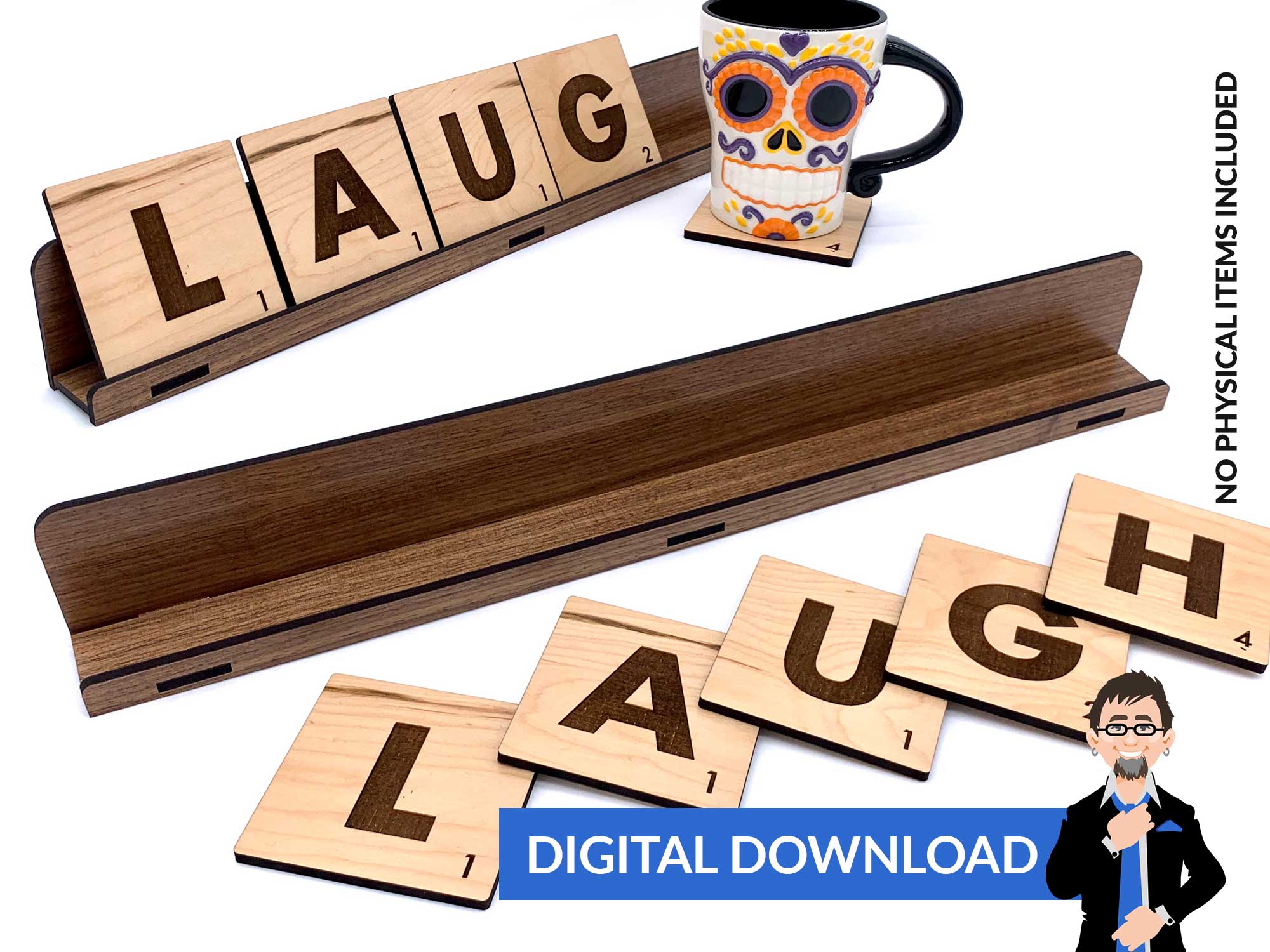 Scrabble Style Coasters with Tile Rack – Big Blue Laser Designs