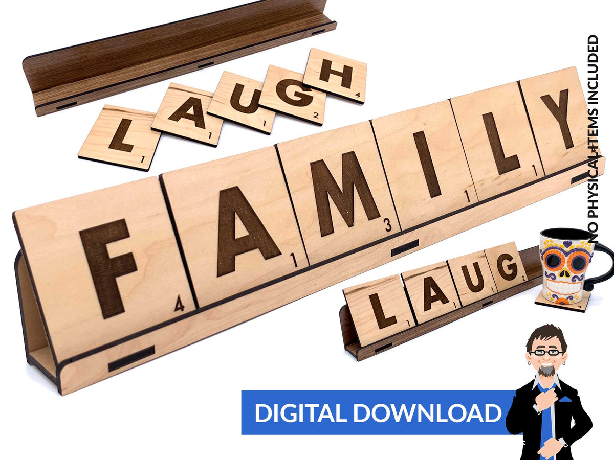 Scrabble Style Coasters with Tile Rack – Big Blue Laser Designs